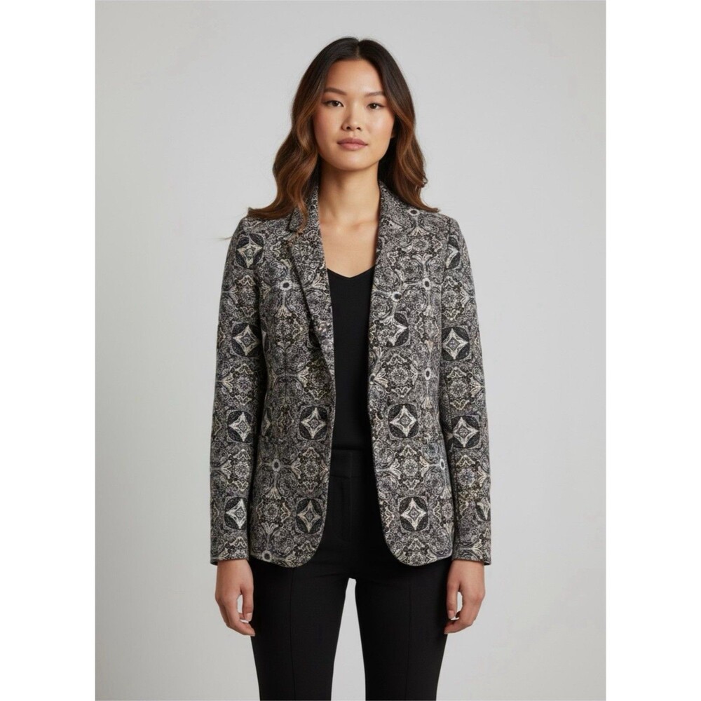 Forever 21 Patterned Blazer Shoulder Pads Abstract Print Boho Tile Jacquard - Picture 1 of 11